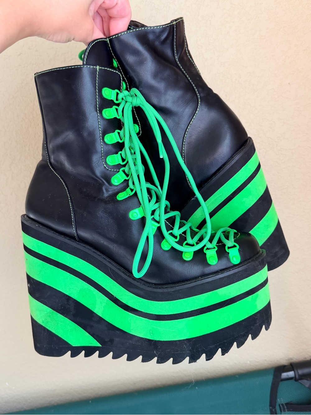 Club Exx Neon Jawbreaker Traitor Platform Boots Dolls Kill Green Black - Picture 2 of 9